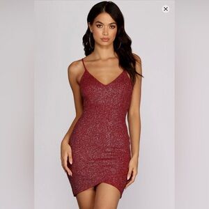 Women's Sparkle Red V-Neck Bodycon Mini Dress